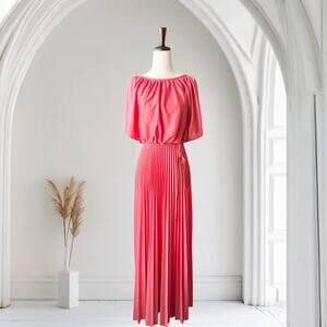 70s Vintage Accordian Pleated Flutter Sleeve Maxi Dress. Union Tag.